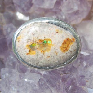 Natural Opal Ring size 9 1/4 Sterling band Handmade Mexican Cantera Fire Opal image 8