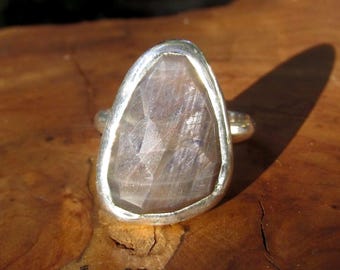 Gray STAR Sapphire Ring size 7 3/4 Natural Rose Cut Star Sapphire with Sterling Band