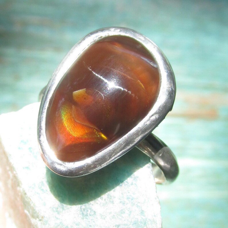 Fire Agate Ring size 9 Sterling Silver Band Handmade Jewelry image 9