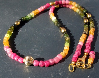 Faceted Watermelon Tourmaline Bead Necklace Handmade Natural Gemstone Jewelry