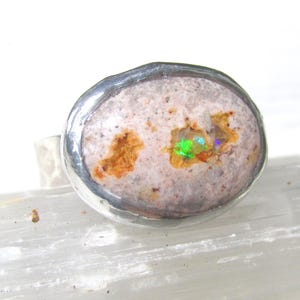 Natural Opal Ring size 9 1/4 Sterling band Handmade Mexican Cantera Fire Opal image 10