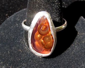 Handmade AZ Fire Agate Ring size 10 1/2 Sterling Silver Band Arizona Deer Creek Mine