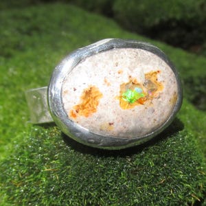 Natural Opal Ring size 9 1/4 Sterling band Handmade Mexican Cantera Fire Opal image 16