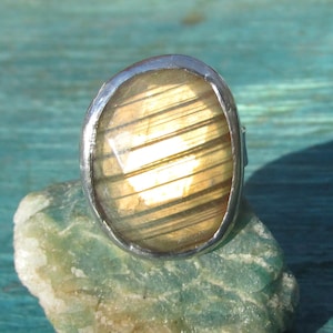 Faceted Labradorite Ring with Sterling Silver Band size 8 3/4 Handmade Natural Gemstone Jewelry