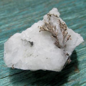 Dyscrasite Silver on Calcite Crystal Rare Mineral Specimen Native Silver from Morocco