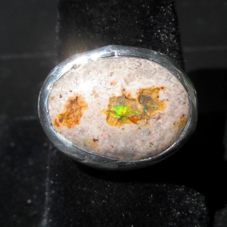 Natural Opal Ring size 9 1/4 Sterling band Handmade Mexican Cantera Fire Opal image 13