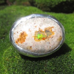 Natural Opal Ring size 9 1/4 Sterling band Handmade Mexican Cantera Fire Opal image 17