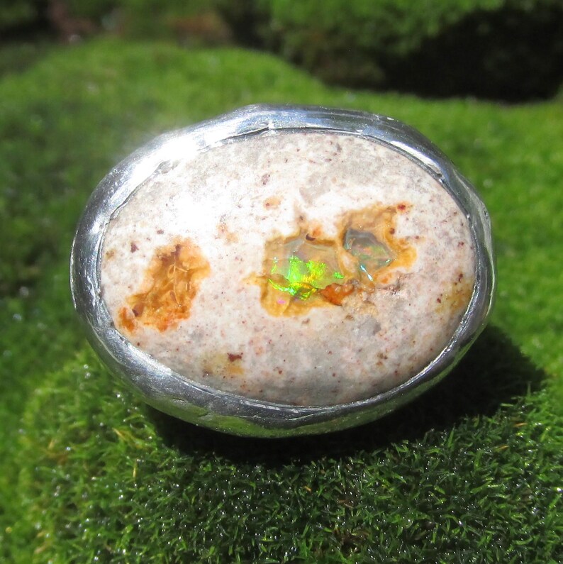 Natural Opal Ring size 9 1/4 Sterling band Handmade Mexican Cantera Fire Opal image 17