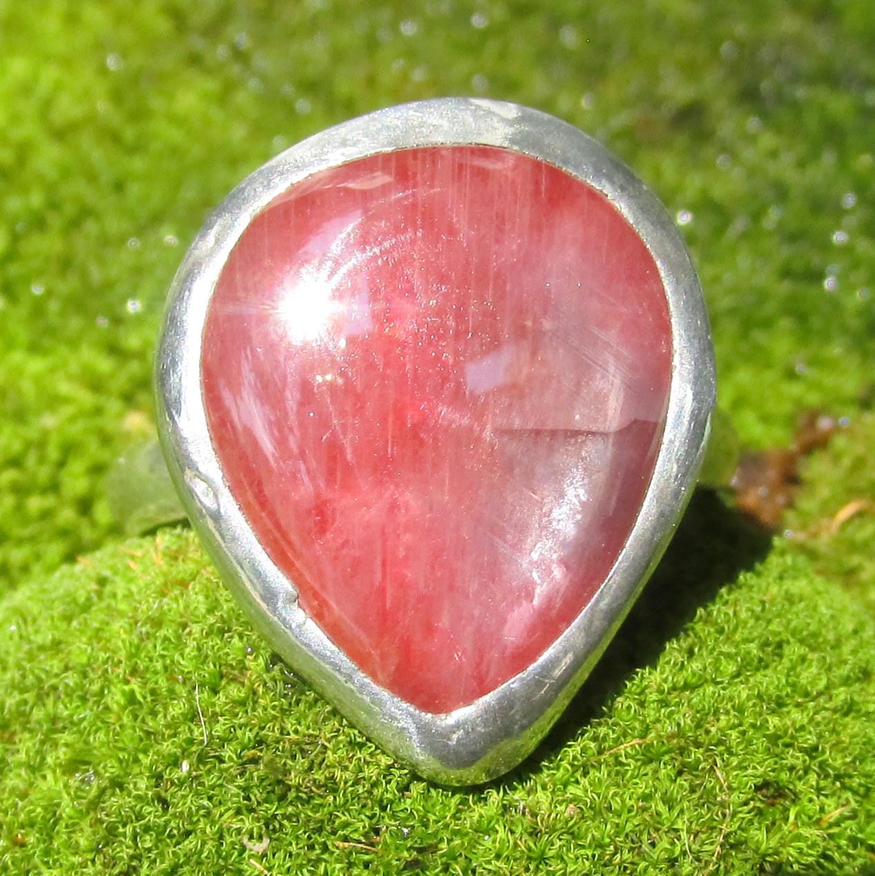 Pink Sapphire Ring size 6 Genuine Star Sapphire Cab Sterling Band
