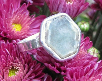 Raw Aquamarine Crystal Ring with Sterling Band size 6 1/4 HANDMADE Natural Gemstone Jewelry