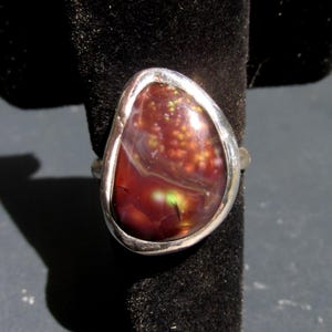 Handmade AZ Fire Agate Ring size 6 1/4 Sterling Silver Band Arizona Deer Creek Mine Natural Gemstone Jewelry