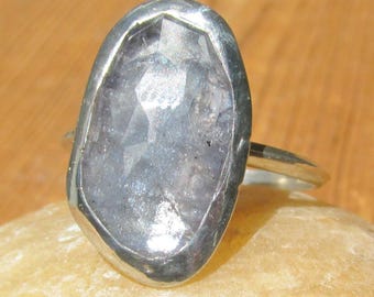 Handmade Rose Cut Tanzanite Ring, Sterling Silver Band, Size 10