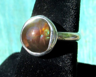 Handmade AZ Fire Agate Ring size 7 1/2 Sterling Silver Band Arizona Deer Creek Mine Natural Gemstone Jewelry