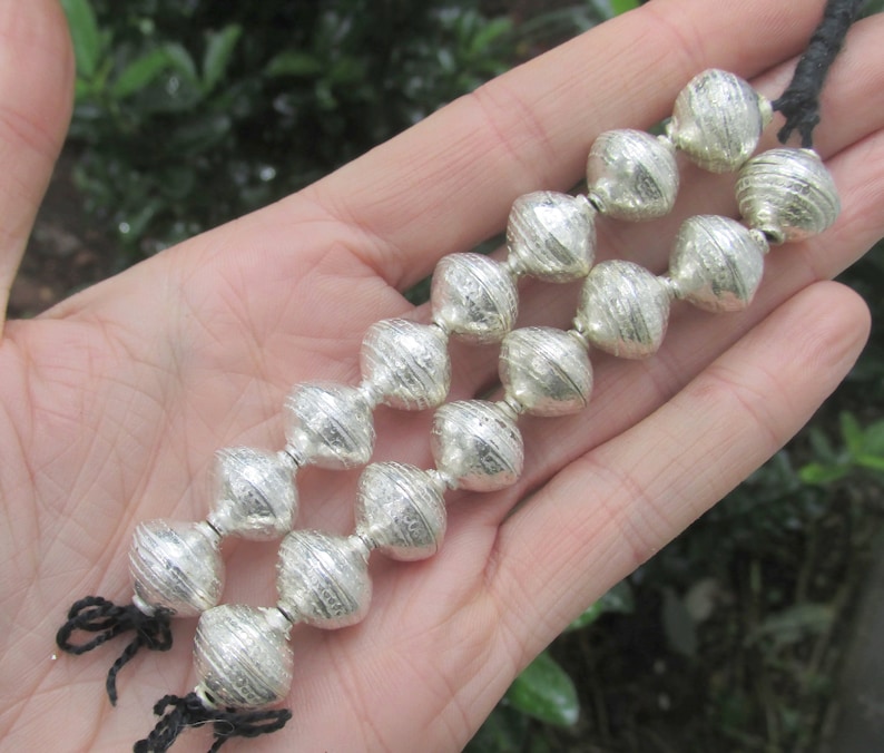 Large Silver Beads 8 Strand Jewelry Supply Tribal Style Boho Beads