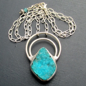 Botryoidal Gem Silica Necklace Handmade Natural Arizona Chrysocolla Chalcedony Pendant Silver Chain Ray Mine AZ