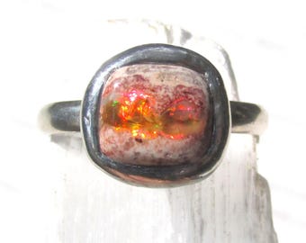 Natural Opal Ring size 6 1/2 Sterling Silver Band Handmade Mexican Cantera Fire Opal