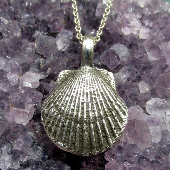 Solid Sterling Silver Cast Shell Pendant on 925 Chain Necklace Handmade Recycled Jewelry