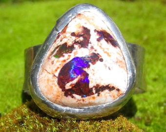 Natural Opal Ring 8 1/2 Sterling Silver Band Handmade Mexican Cantera Fire Opal