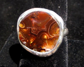 Handmade AZ Fire Agate Ring size 7 3/4 Sterling Silver Band Arizona Deer Creek Mine