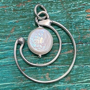 Handmade Crescent Moon Pendant with Freshwater Pearl Dangle