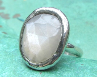 Rose Cut Moonstone Ring with Sterling Band size 7 HANDMADE Natural Gemstone Jewelry Statement Ring