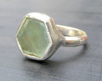 Raw Aquamarine Crystal Ring with Sterling Band size 5 3/4 HANDMADE Natural Gemstone Jewelry