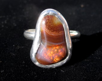 Handmade AZ Fire Agate Ring size 9 1/4 Sterling Silver Band Arizona Deer Creek Mine Natural Gemstone Jewelry