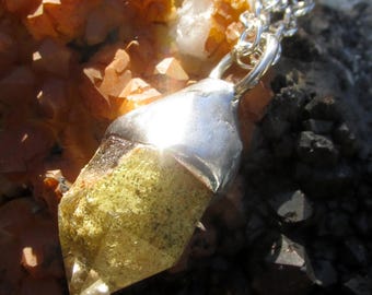 Lodolite Garden Quartz Crystal Pendant on Silver Chain Necklace Handmade Natural Gemstone Jewelry