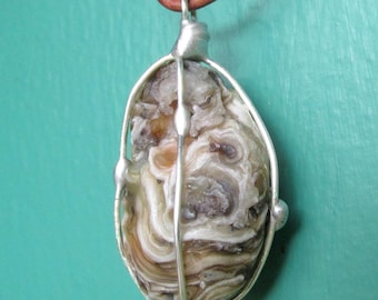 Gobi Agate Pendant on Leather Cord Necklace Handmade Natural Gemstone Jewelry Mens