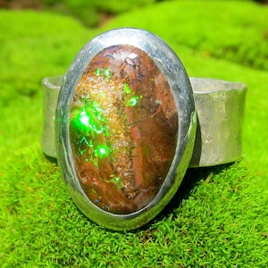 Boulder Opal Ring size 7 Sterling Silver Band Handmade Natural Australian Opal Ring