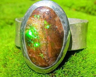 Handmade Boulder Opal Ring, Natural Australian Opal, Sterling Silver Band, Size 7