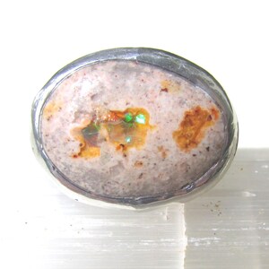Natural Opal Ring size 9 1/4 Sterling band Handmade Mexican Cantera Fire Opal image 11