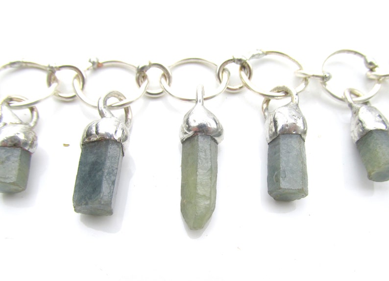 Silver Chain Bracelet with RAW Hexagonal SAPPHIRE Crystal Dangles HANDMADE Natural Gemstone /& Silver Link Bangle Jewelry