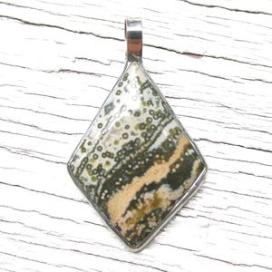 Natural Ocean Jasper Pendant Handmade Gemstone Silver Jewelry Mens Unisex