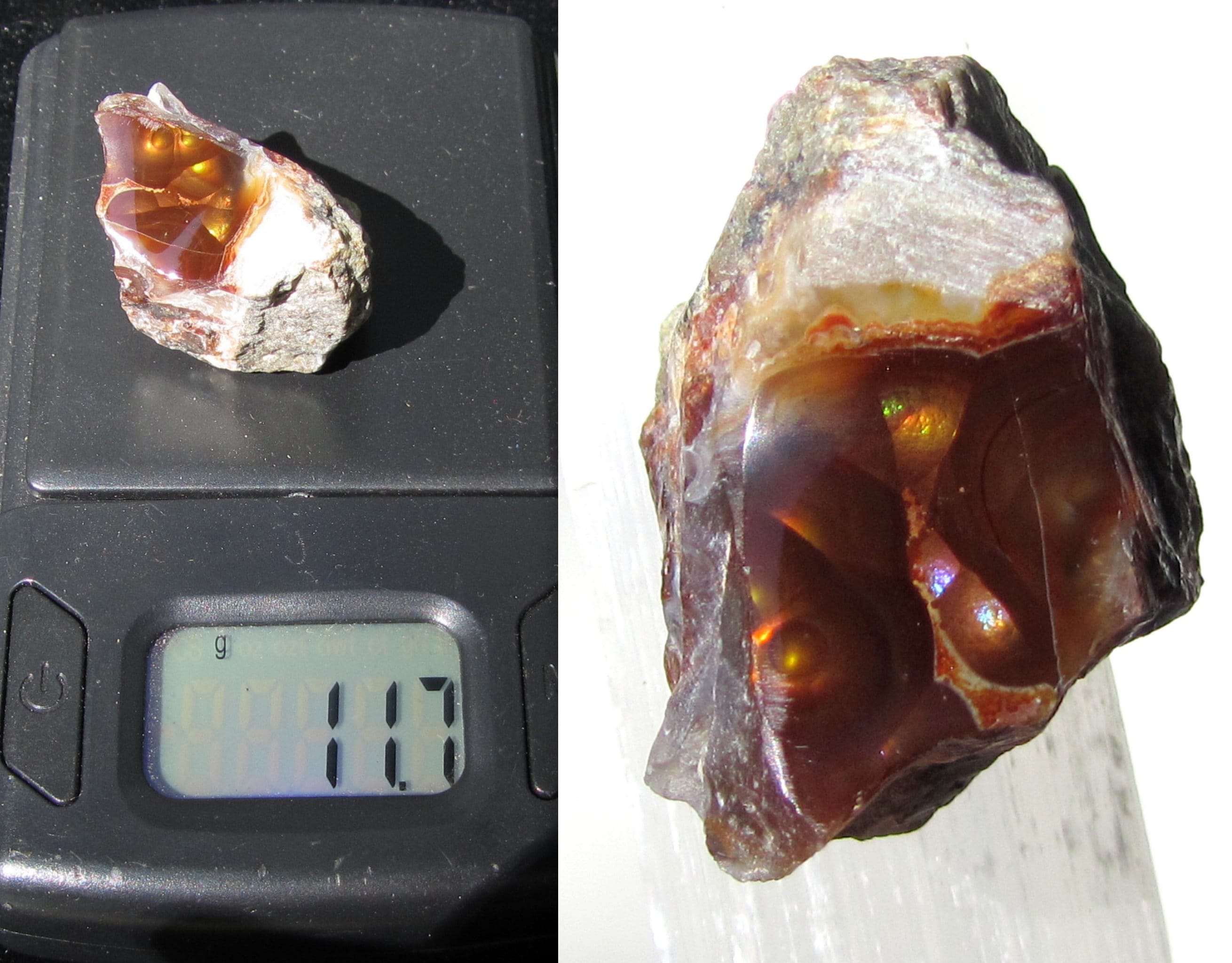 Fire Agate 'window' Polished Gemstone: Arizona Deer Creek Mine