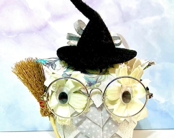 Owl Ornament Wizard Decoration, White Grey Gray Glitter, No Sew Quilted, Christmas, Tree, Gift, Present, keepsake,  Birthday, Door Hanger