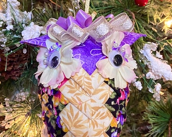 Owl Ornament Decoration, Purple Gold Pink Glitter, No Sew Quilted, Christmas, Tree, Gift, Present, keepsake,  Birthday, Door Car Hanger