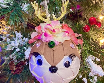 Reindeer Ornament Decoration, Pinks Yellow, No Sew Quilted, Christmas, Tree, Gift, Present, keepsake, Day, Birthday, Door Car Hanger
