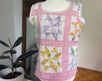 Vintage Quilt Clothes Quilt Shirt Tank Top Upcycled Quilt Repurposed Quilt Clothing Cottage Core Boho