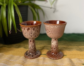 Vintage Ceramic Goblets Pottery Speckled Stoneware Ceramic Drinking Cups Glasses Barware Mid Century