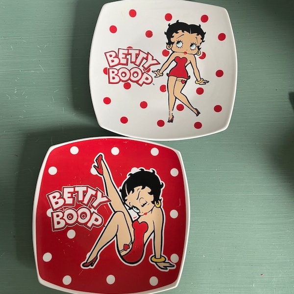 Betty Boop Set of 2 Dessert Plates Pink and White Polka Dots