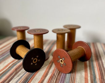 Antique Bobbins Set of 6 Industrial Textile Mill Bobbins Spools