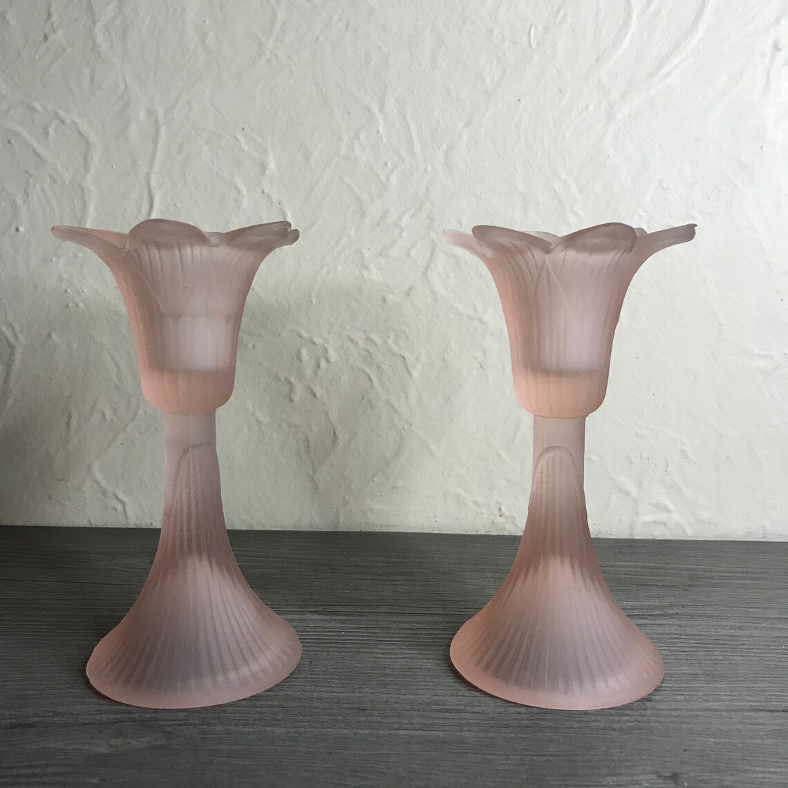 Vintage Frosted Pink Candle Holders Etsy