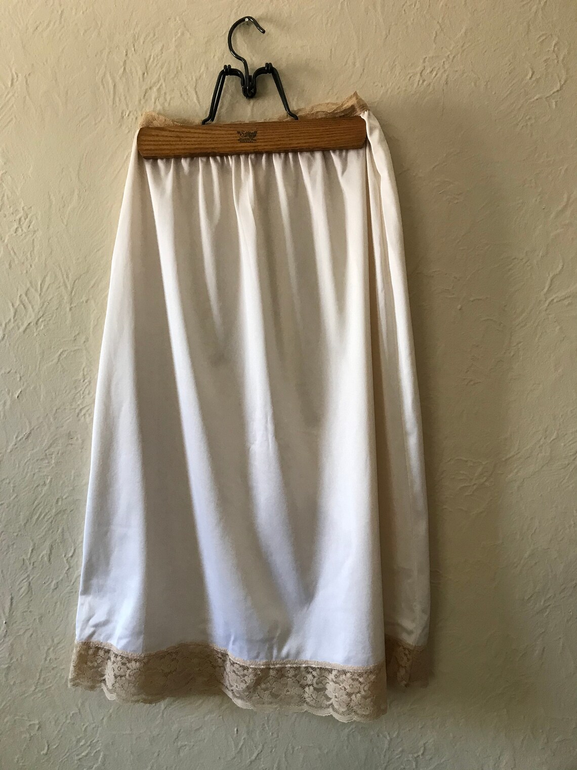 Vintage Half Slip Cream With Tan Lace Trim Pinup Lingerie Etsy