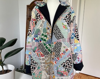 Vintage Patchwork Coat Upcycled Quilt Jacket Handmade Size Medium/Large