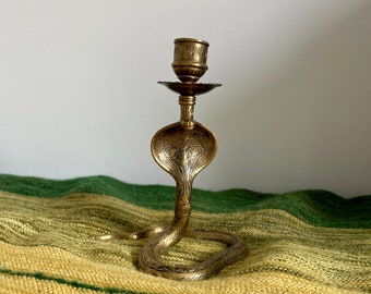 Vintage Cobra Candle Holder Brass Snake 6.25"x4.5"