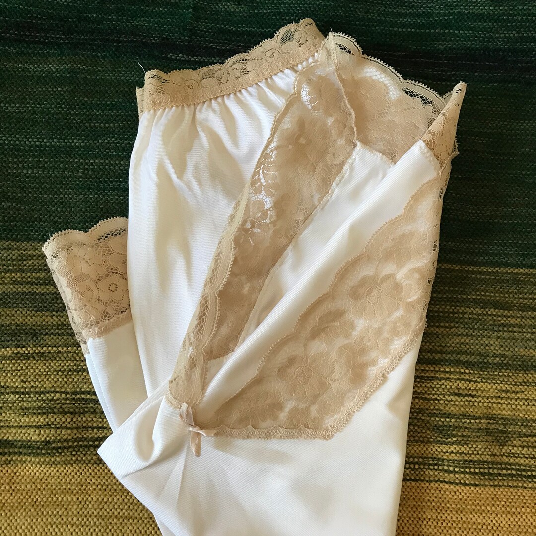 Vintage Half Slip Cream With Tan Lace Trim Pinup Lingerie Etsy