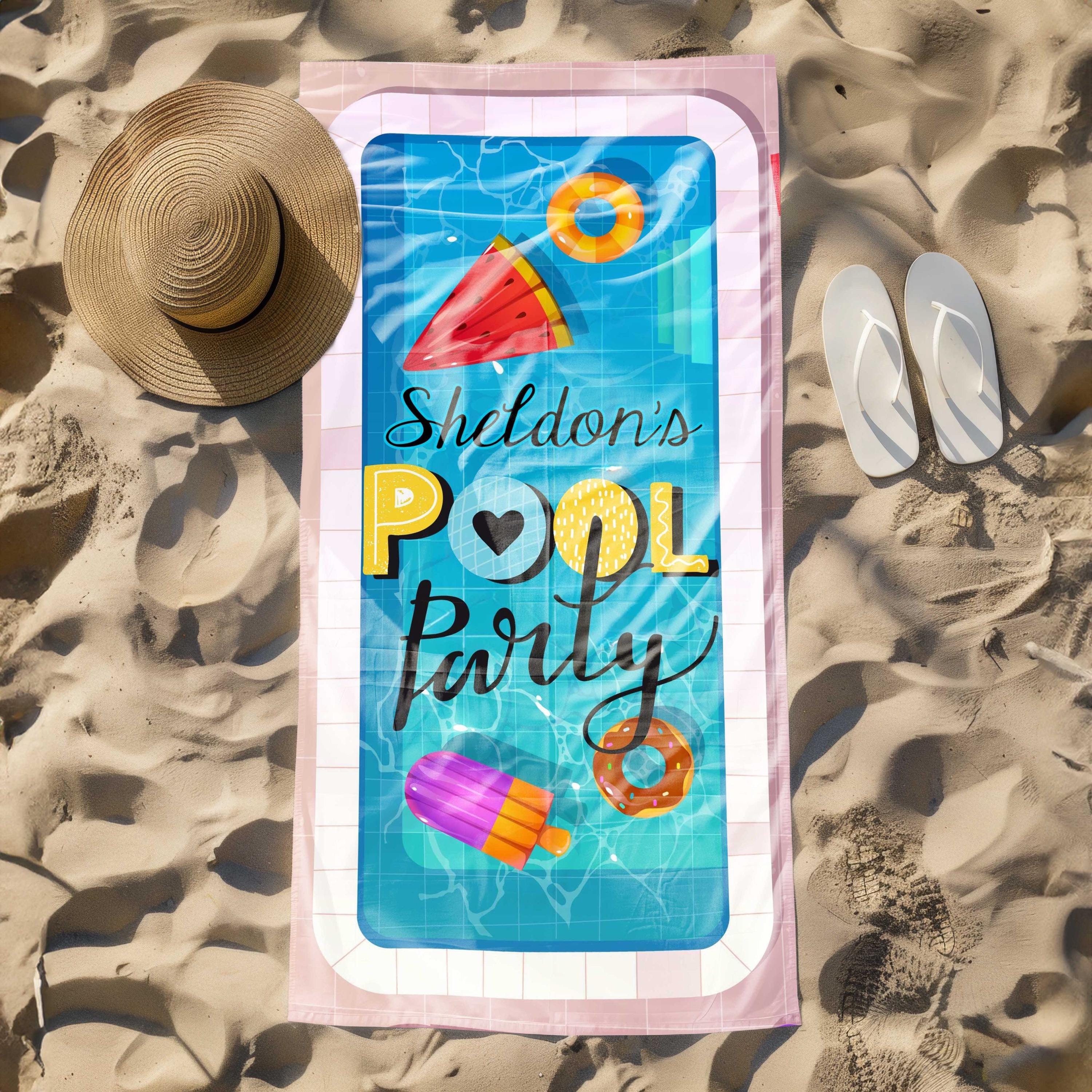 Personalized Pool Party Beach Towel, Summer Family Reunion Gift, Birthday Pool Party, Kids Birthday Party Decor, Summer Pool Accessories