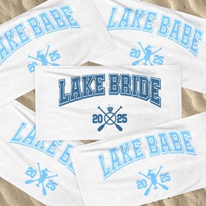 Lake Bride & Babe Beach Towel, Camping Bachelorette Gifts For Bridesmaid, Camp Bride Beach Towel, Bach Party Favors, Boat Bachelorette Towel
