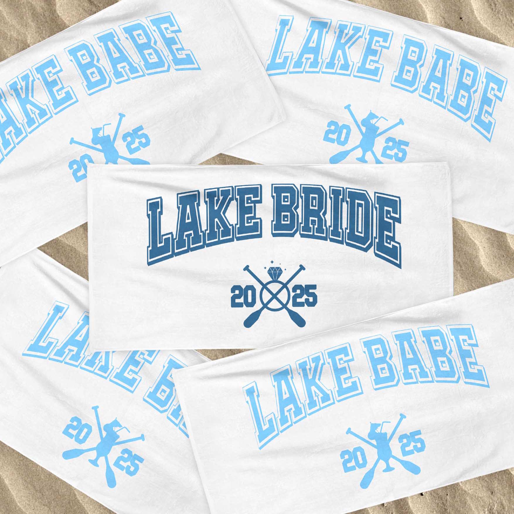 Lake Bride & Babe Beach Towel, Camping Bachelorette Gifts For Bridesmaid, Camp Bride Beach Towel, Bach Party Favors, Boat Bachelorette Towel